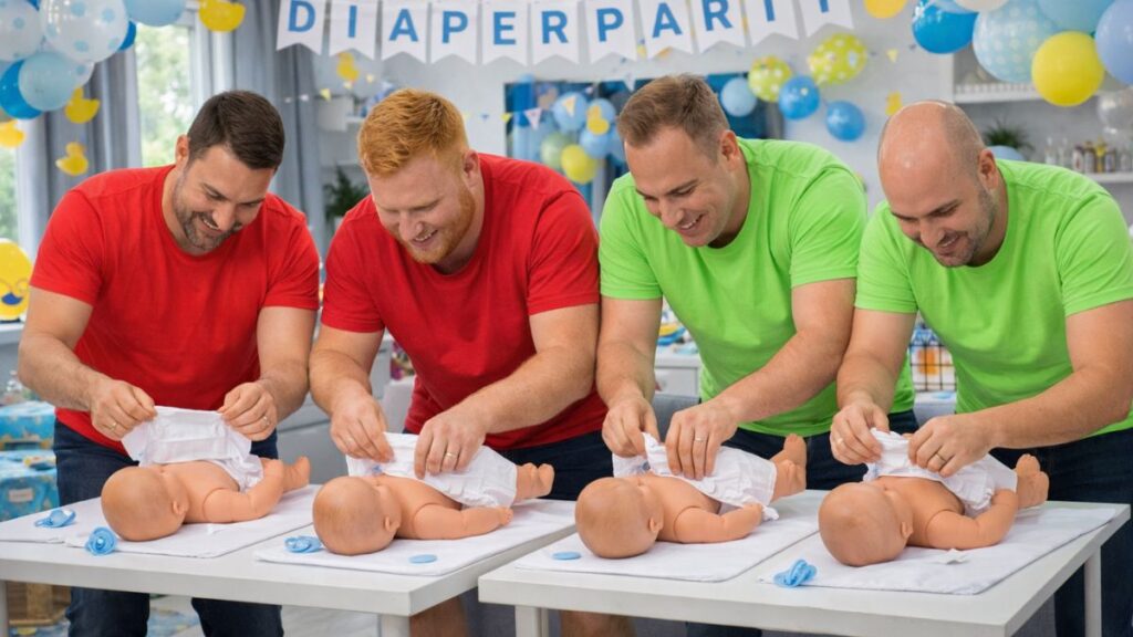 Hoogtepunt van een diaper party; de luier-wedstrijd.
