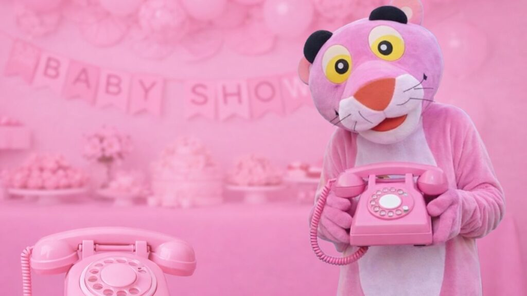 Roze actiefiguur voor gender reveal party.